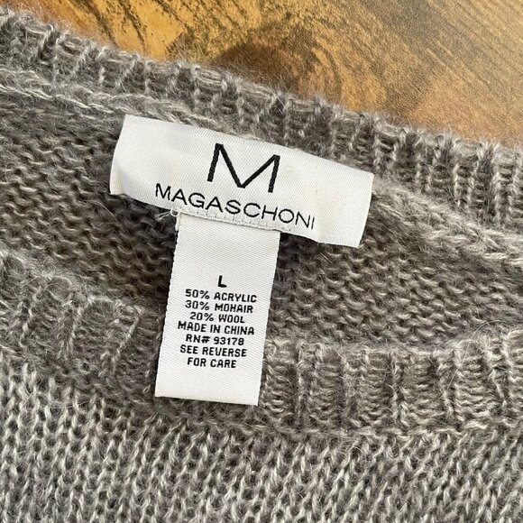M Magaschoni Womens Sweater Sz L Gray Colorblock Mohair Wool Pullover Minimalist - Picture 7 of 7